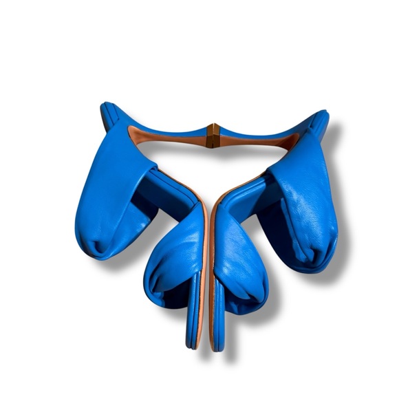 Aquazzura Twist Leather Slip On Blue Mule Sandals Heels Sz EU 38‎ / US 8 - Picture 4 of 8